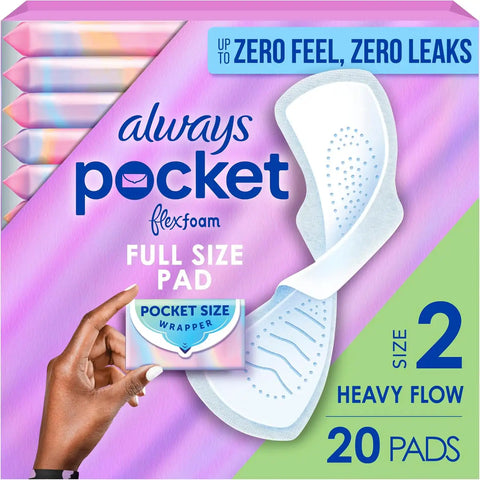 Always Pocket Flexfoam Pads, Size 2, Heavy, with Wings, 20 Count