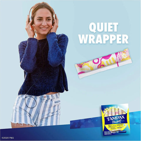 Tampax Pocket Pearl Tampons Regular Absorbency with LeakGuard Braid, Unscented, 16 Count (Pack of 2)
